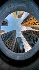 Skyscrapers Viewed From Below Through A Curved Opening