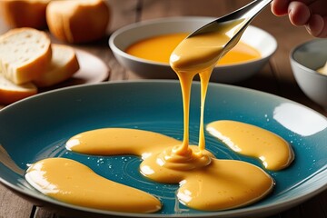 Drizzle of Fondue with Melty Cheese Pooling in a Savory Scene