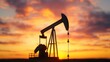 © Arthur Constantine - Golden Sunrise Silhouette of Oil Pumpjack Forecast - with Copy Space, Selective Focus,