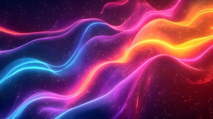 Wall Mural - Abstract Wavy Lines and Glowing Particles in a Vibrant Color Palette