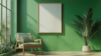 large frame in a modern green interior with an armchair,