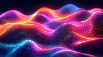 Canvas Print - Abstract Colorful Wavy Surface with Glowing Dots