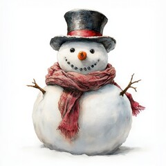 A charming snowman with a black hat and red scarf, perfect for capturing the festive spirit of winter and holiday joy.