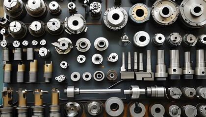 Diverse array of machine parts and tools artfully arranged for inspection and inspiration