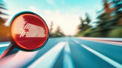 A digital display showing a driver current speed and distance traveled on a highway.