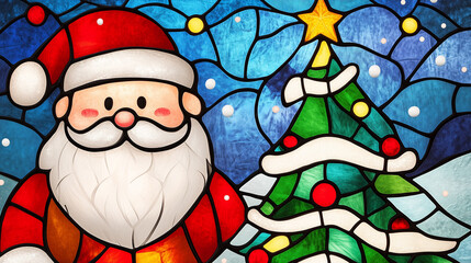 Poster - Stained Glass Christmas Santa Background