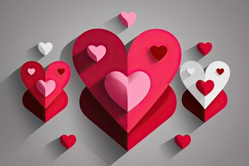 3D Elegant Valentine's Heart Icons with Shadow Effects and Love Symbols