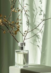 Poster - Parfume glasses bottle  perfume branch plant.