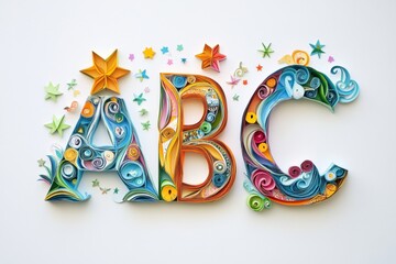 colorful decorative letters a b c with whimsical stars and swirls for educational design