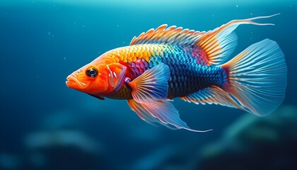 Vibrant fish gliding through tranquil blue waters of a serene ocean