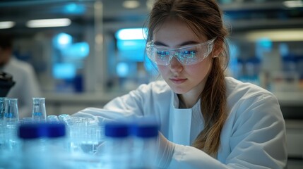 A young woman wearing a lab coat