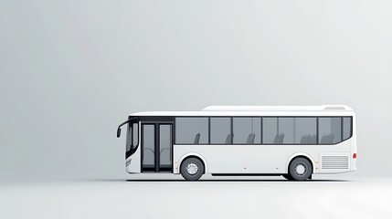 Minimalist white bus on a pale gray background with elegant simplicity, offering plenty of space for travel-themed content.