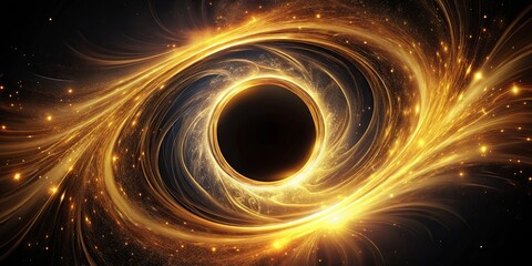 A captivating black hole with gold swirls on a dark background