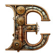 © ShkYo30 - Isolated uppercase Letter E in Steampunk style mainly metal copper brown and wood with many gears and lots of details