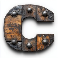 Poster - Rustic Wooden Letter C with Metal Accents