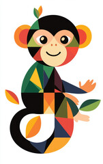 colorful geometric monkey illustration with playful patterns and vibrant design, perfect for art and