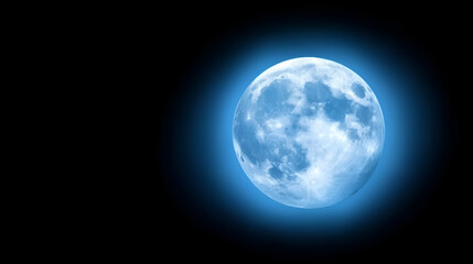 a bright blue full moon shines in the night sky, illuminating the darkness with its soft glow and ca