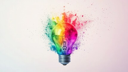 Wall Mural - Light Bulb Surrounded by Rainbow Colored Powder Explosion