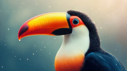 Wall Mural - A Close-up Portrait of a Toucan with a Large Beak and Blue Eyes