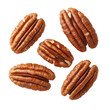 Close-Up of Five Whole Pecans Isolated on Background