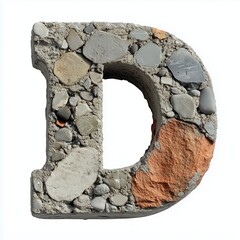 Canvas Print - Concrete Letter D with Embedded Pebbles and Brick Fragments