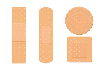 medical plaster, strip. breathable patch set. firs aid tape, different shapes. recovery tape isolate