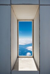 Canvas Print - Open Window against Blue sky and Clouds