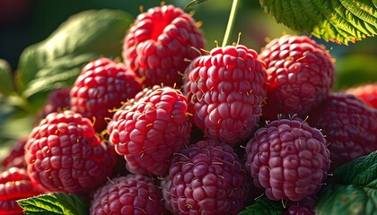 Luscious close-up of fresh raspberries showcasing vibrant colors and natural shadows, ideal for culinary visuals and design inspiration