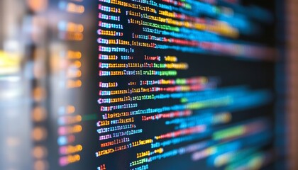Secure Software Development Code Displayed On A Computer Screen With Blurry Bokeh Lights