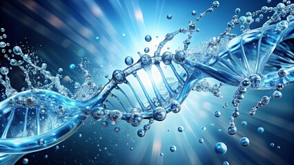 Abstract DNA water splash background with cosmetic essence, perfect for beauty and science-themed designs