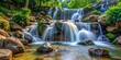 © Triple P - Organic water cascade over rocks in natural setting for backgrounds