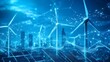 © TawaUStock - Illustration of economic policy driving renewable energy growth, represented by digital wind turbines and solar panels