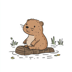 A busy beaver building a dam simple doodle illustration