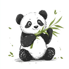 A playful panda munching on bamboo simple doodle art style