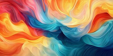 Wall Mural - Abstract painting with swirling blue, yellow and red.