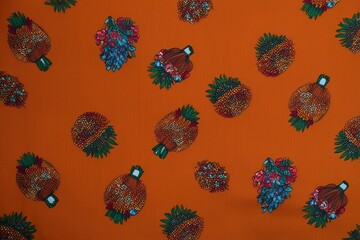 Sticker - Vibrant Orange Fabric Backdrop with Colorful Textile Bundles