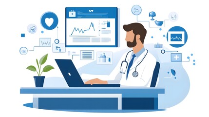 Wall Mural - Doctor using laptop for online healthcare.