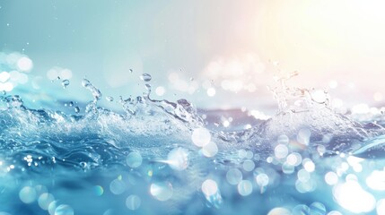 Poster - Abstract summer banner background with water waves in sunlight and moisturizer cosmetics copy space