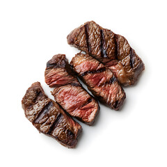 Wall Mural - Top view grilled steak slices isolated on white background