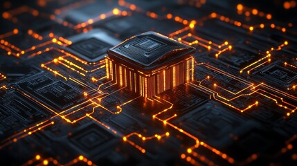 Poster - Glowing CPU, Circuit Board, and Data Streams A Conceptual Image of Advanced Computing Power