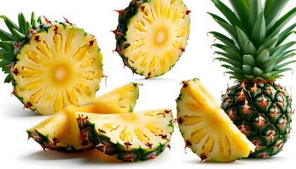 Isolated Falling Pineapple Slice on White Background with Fresh Ripe Fruit and Juicy Slice Elements for Vibrant Design