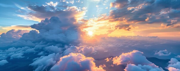 Wall Mural - beautiful cumulus clouds at sunset in the panoramic blue sky