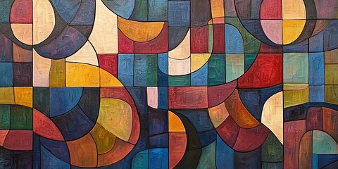 Wall Mural - Abstract geometric painting, colorful, textured.