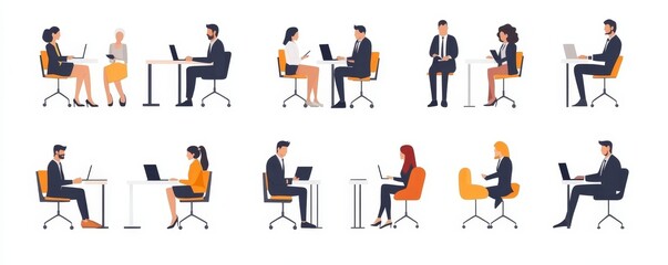 Meeting bundle icons concept illustration, collection of male and female business people scenes in the meeting bundle icons scene. mega set flat  modern, Generative AI