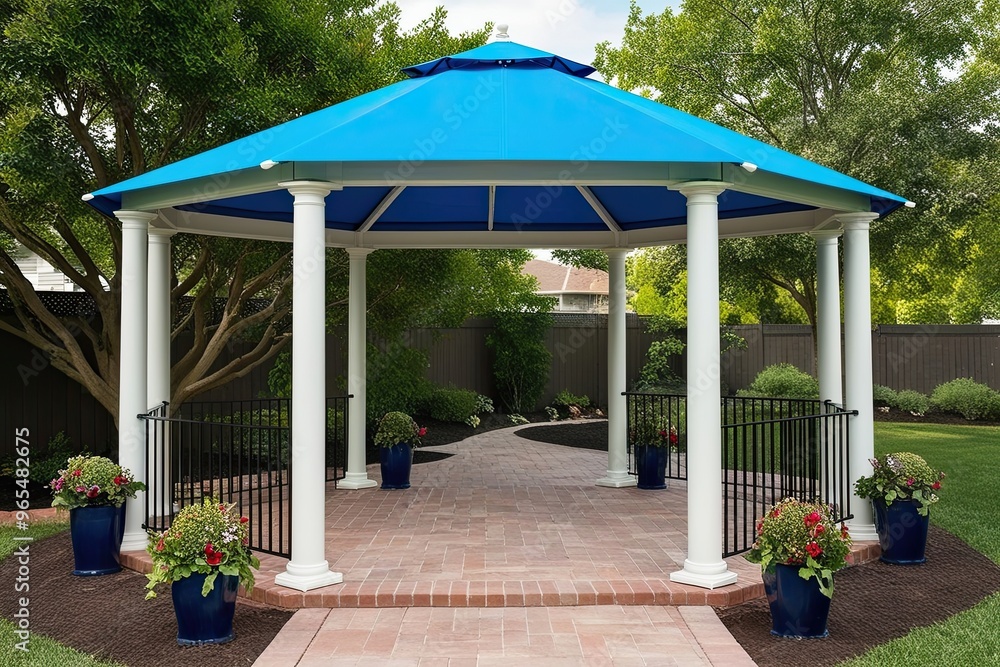 Elegant Open-Air Blue Canopy Gazebo with Six Pillars and Inviting ...