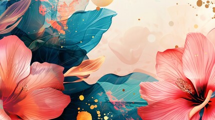 Wall Mural - a painting of flowers with a gold background