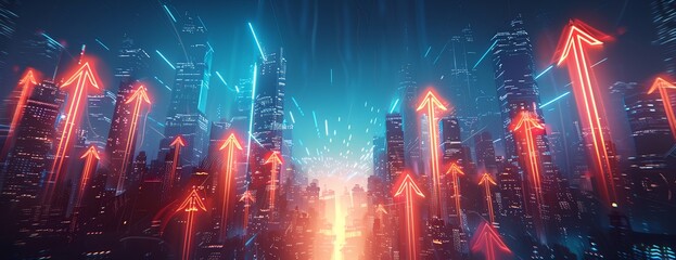 Wall Mural - a futuristic city with neon lights and skyscrapers in the background