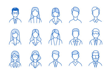 Aufkleber - Avatar people silhouette blue line art icon collection isolated on white background