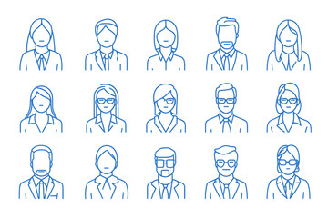 Aufkleber - Avatar people silhouette blue line art icon collection isolated on white background