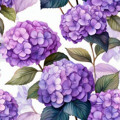 Wall Mural - Watercolor hydrangea flowers and leaves. seamless pattern